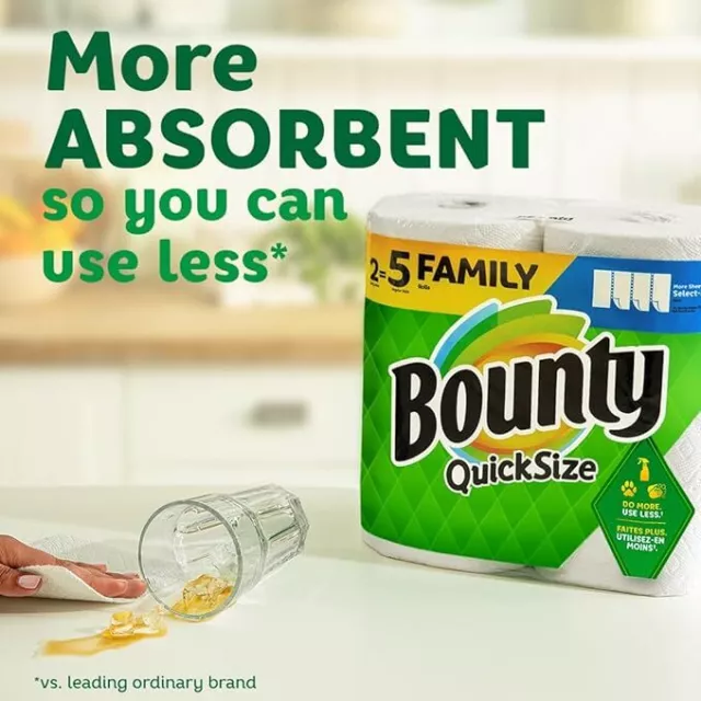 Bounty Quick Size Paper Towels, White, 8 Family Rolls 2