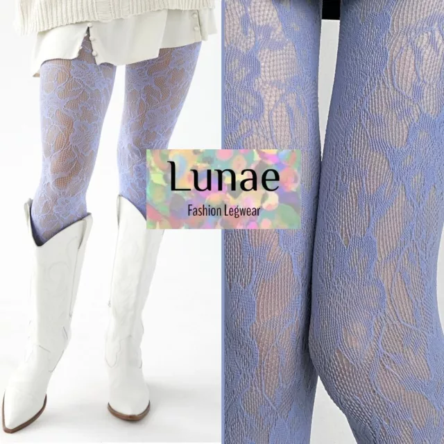 fishnet tights floral NEW ROSE lace pattern black 8/10/12/14 LUNAE mesh Y2K
