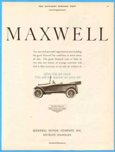 1921 Maxwell Motor Co Antique Open Car Detroit MI Man Cave Garage Decor Ad