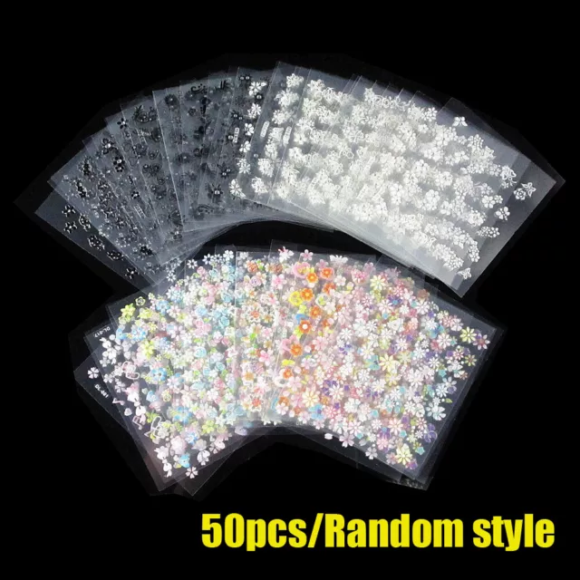 50 3D Sheet Flower Decal Transfer Manicure Nail Art Stickers Tips Decoration DIY