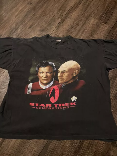 Vtg 1994 Star Trek Generations Men's XL Capt Kirk Picard Sci-Fi T-Shirt