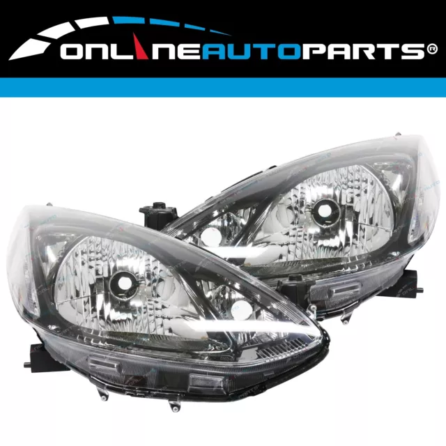 LH+RH Black Headlights Pair for Mazda 2 Japan-Built DE Genki Maxx Neo 2007~2014