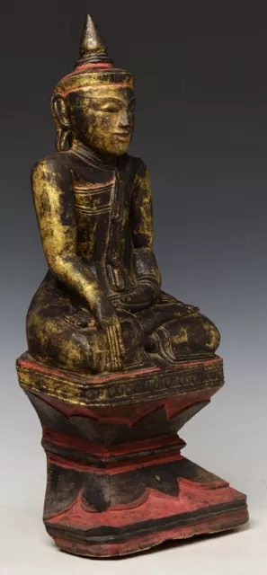 18th Century, Shan, Antique Burmese Wooden Seated Buddha 11