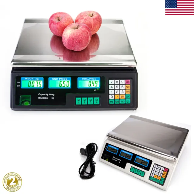 88.2lbs 40kg Digital Weight Scale Price Computing Food Meat Produce Deli Market