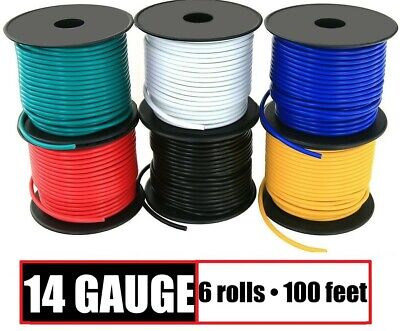 14 Gauge 12v Automotive Remote Wire Primary Cable CCA - 6 Rolls - 100 Feet Each