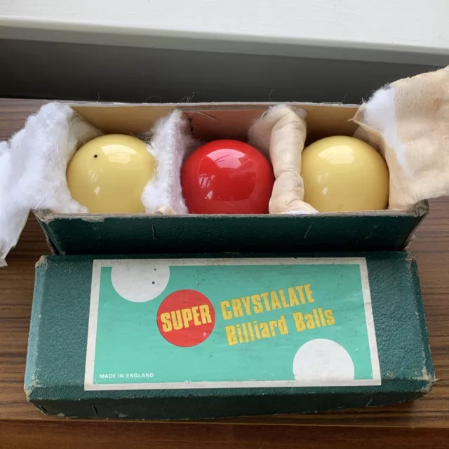 Vintage Super Crystalate Billiard Balls - Full Size 2 1/16” - Boxed