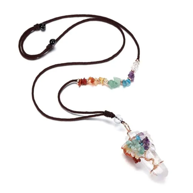 Natural Healing Raw Crystal Wire Wrap 7 Chakra Tree Life Stone Pendant Necklace