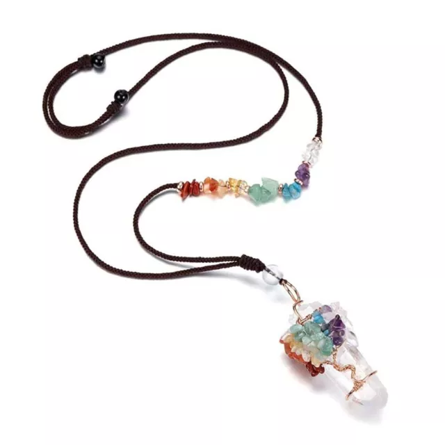 Natural Healing Raw Crystal Wire Wrap 7 Chakra Tree Life Stone Pendant Necklace