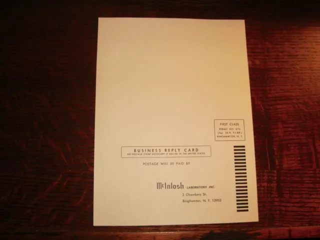 Near Mint Vintage McIntosh MC 240 Service Form Contract One Owner Near Mint Vintage McIntosh MC 240 Service Form Contract One Owner