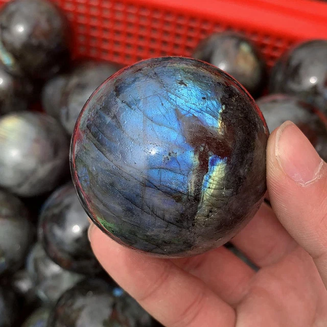 60mm Big Natural Labradorite Gemstone Sphere Healing Quartz Crystal Ball + Stand