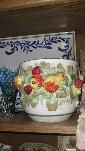 Antique Vintage Italian Majolica Fruit Apple Planter Bowl 7"