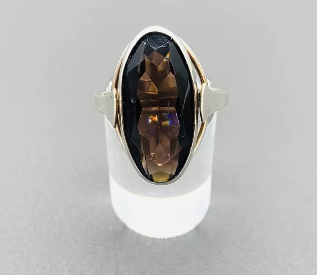 835 Bague Argent Avec Quartz Fumé, Gr. 56, Femme, Vintage, Rétro