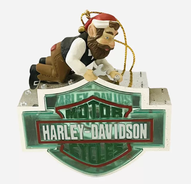 VTG HARLEY DAVIDSON Collection Elf On Harley Emblem Sign Ornament 1999