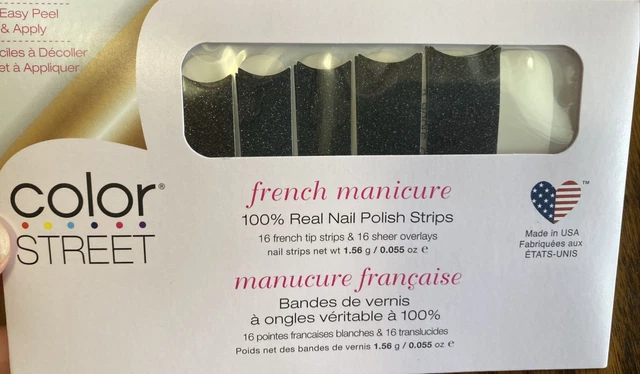 Color Street J’adore Glamour French Manicure Black Gold Glitter Tips