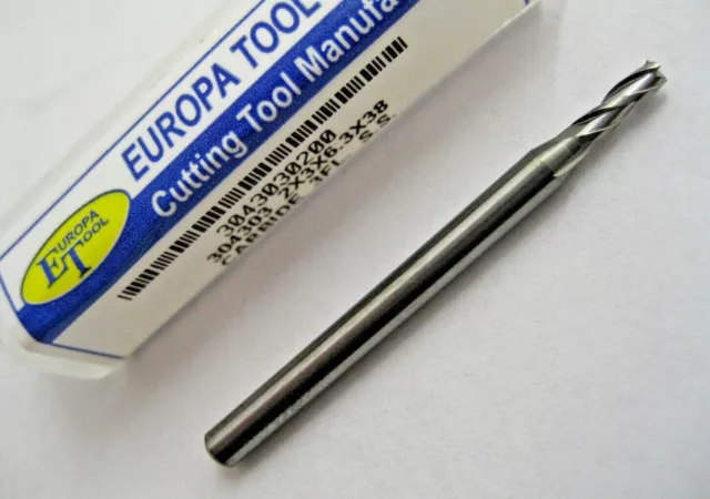 2mm CARBIDE END MILL SLOT DRILL 3 FLUTED EUROPA TOOL 3043030200  C10