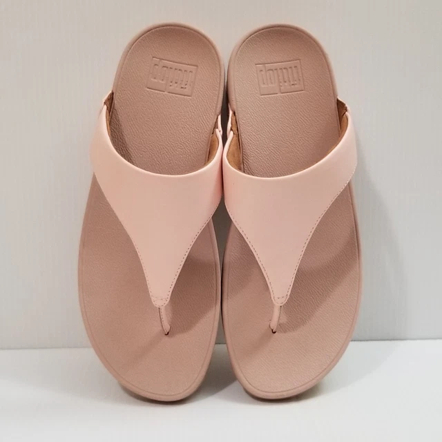 RARE Fitflop Thong Sandals LuLu Leather Toepost I88-A35 Pink Women US Size 7 EUC