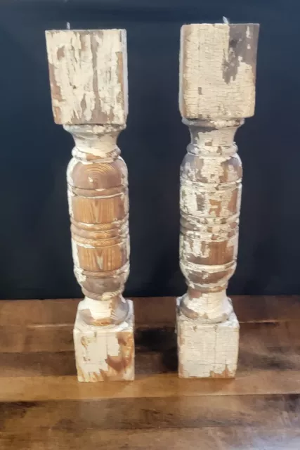 Vtg Newel Post Porch Thick Column Wood Architectural Salvage Craft 15 1/2" Tall 2