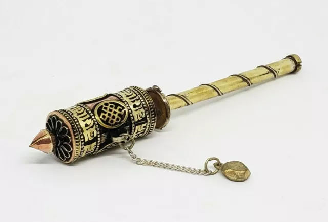 Tibetan Buddhist Handcrafted Hand Spinning Prayer Wheel Handheld Nepal - HSM-11E