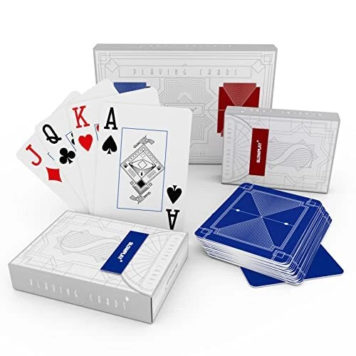 SLOWPLAY Cartes de Poker en Plastique Double Paquet Bleu et Rouge Index Jumbo...