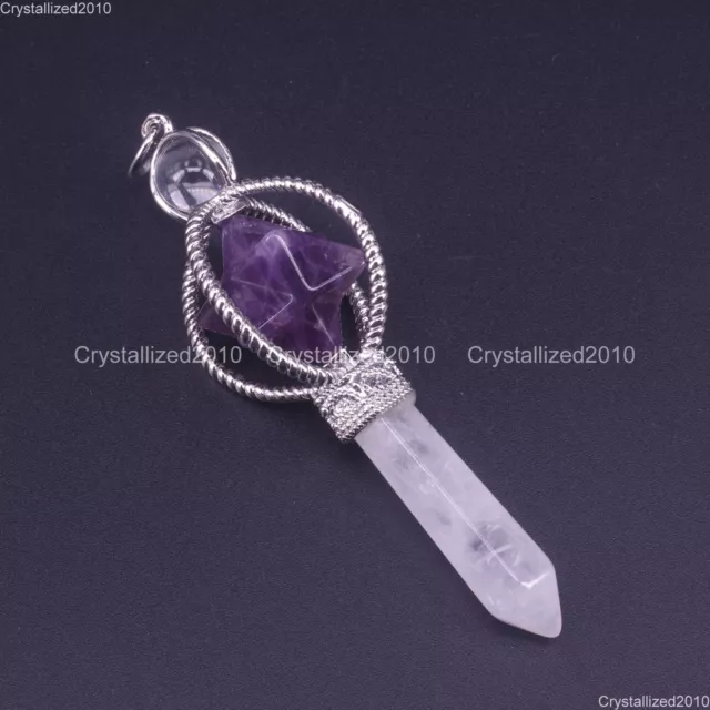 Natural Gemstones Merkaba Healing Crystal Pointed Reiki Chakra Pendant Necklace