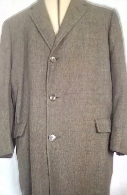 XL 1960s Mens Coat Brown Wool Herringbone GlenPlaid Mid-Century Overcoat 48L VTG