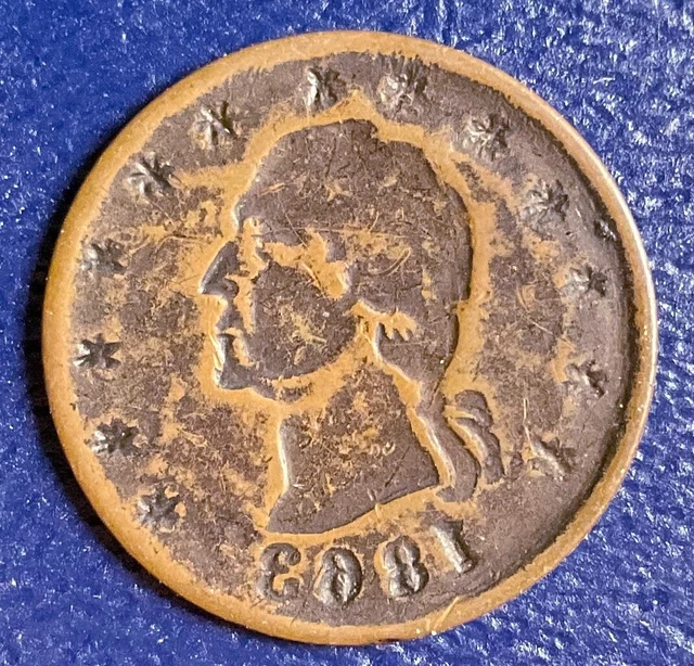 CWT Civil War Token F-107 FULL BROCKAGE MINT ERROR George Washington #T78
