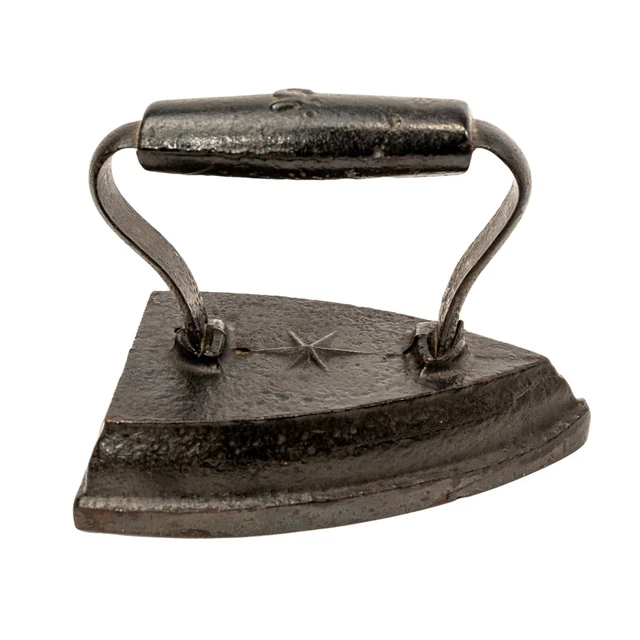 Antique Vintage Cast Sad Iron Solid Handle with Trivet