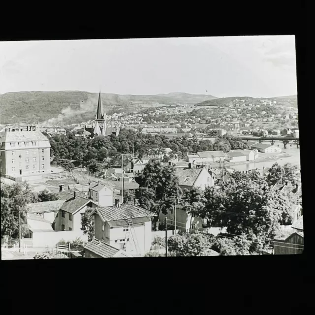 Vtg Magic Lantern Glass Slide Photo Trondjem Norway 1932