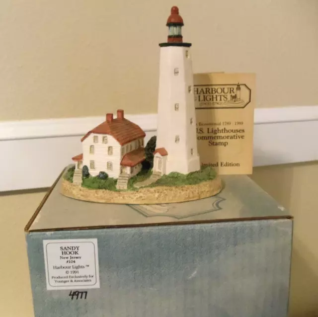 Harbour Lights Lighthouse Sandy Hook New Jersey #104 In Box w COA- Stamp- SIGNED 2