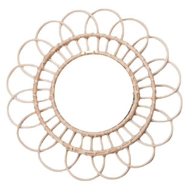 Totalmente Nuevo Maquillaje Espejo Ratán Accesorios 35cm Colgante de Pared Baño Dormitorio