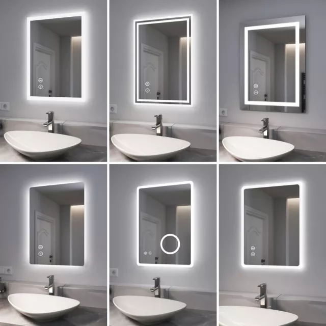 EMKE Bluetooth LED Bathroom Mirror With Shaver Socket Light Illuminated Demister