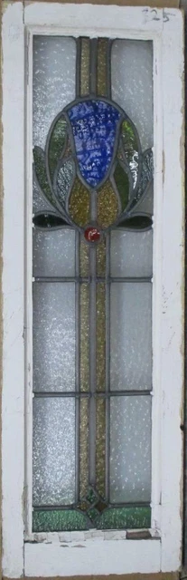 LARGE OLD ENGLISH LEADED STAINED GLASS WINDOW Beautiful Floral 12.25" x 38"
