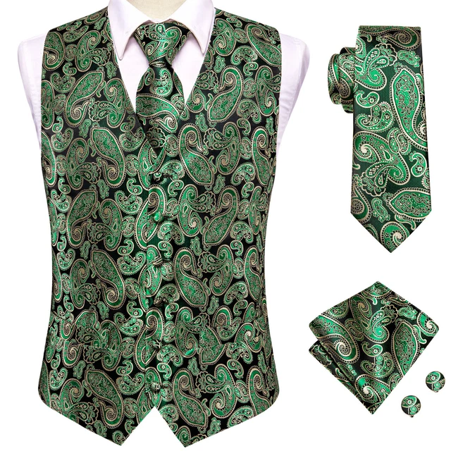 UK Mens Vest Suit Paisley Floral Waistcoat Blue Black Gold Silk Tie Set Jacket 7