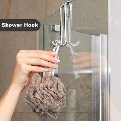 2X Stainless Steel Shower Hooks Glass Door Shower Hook Bathroom Towel Hanger AU