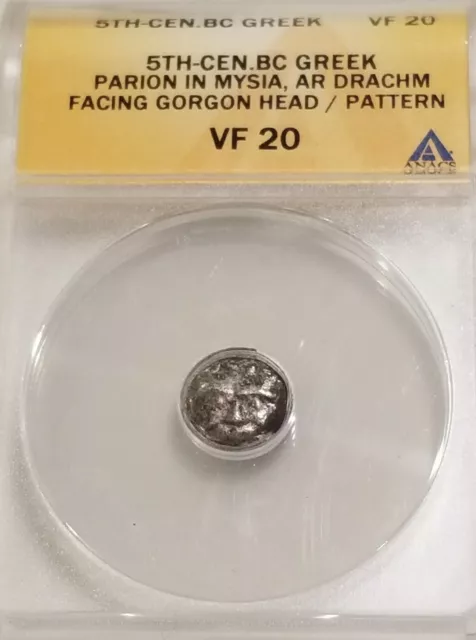 Greek Mysia Drachm Gorgon 5th Century BC ANACS VF Ancient Silver Coin