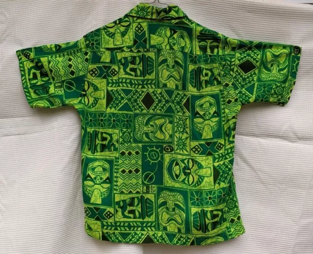VINTAGE 1960S MADE In Hawaii Hawaiian Lime Green Batique Shirt M Tiki ...