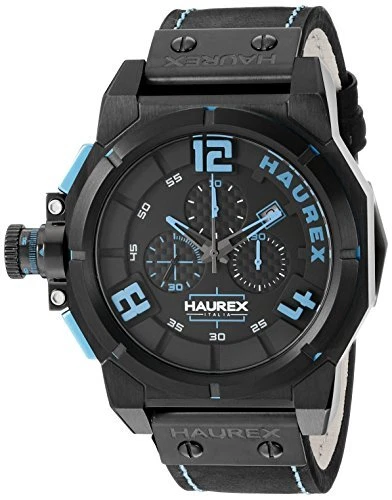 Montre Haurex Italy Homme - Boîtier Noir, Cadran Bleu Et Noir, Bracelet Noir, Coffret Neuf Avec étiquettes