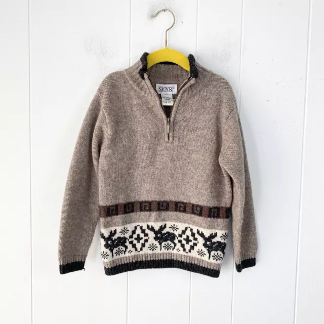 Boys SKYR Lambswool Blend Fair Isle 1/4 Zip Beige Moose Print Sweater Sz. M (5)