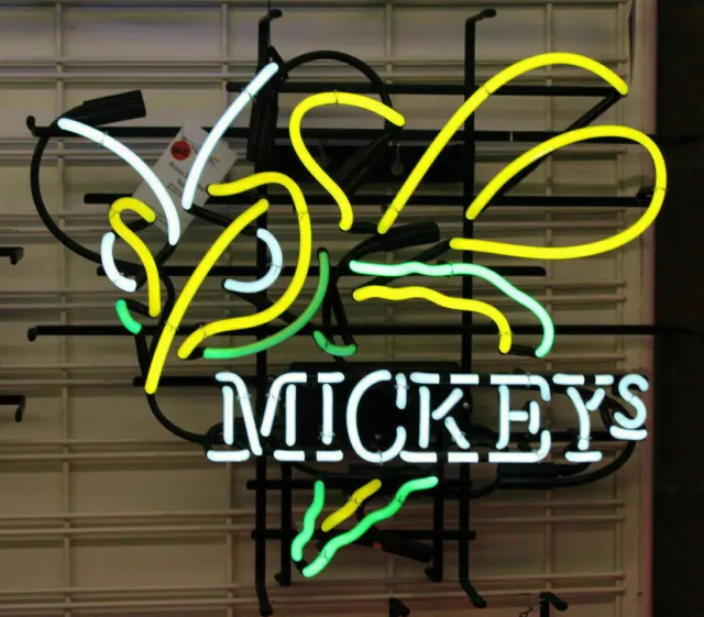 New Mickey's Beer Hornet Lamp Neon Light Sign 20"x16" Real Glass Bar Gift