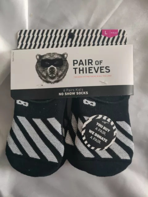 Pair of Thieves Kids 6pk NO SHOW SOCKS  Black L