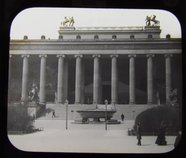Glass Magic Lantern Slide FRONT OF THE OLD MUSEUM BERLIN C1890 GERMANY