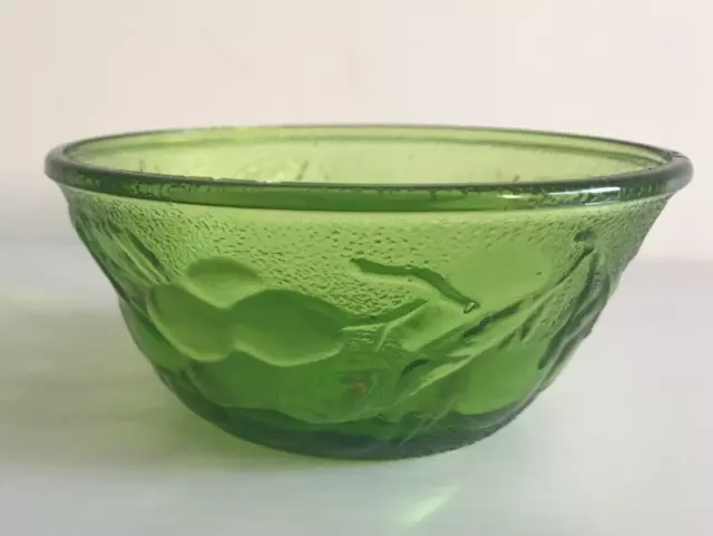 Glass Candy Bowl Embossed Fruit Design Retro Green Made in Italy 5cm x 6cm