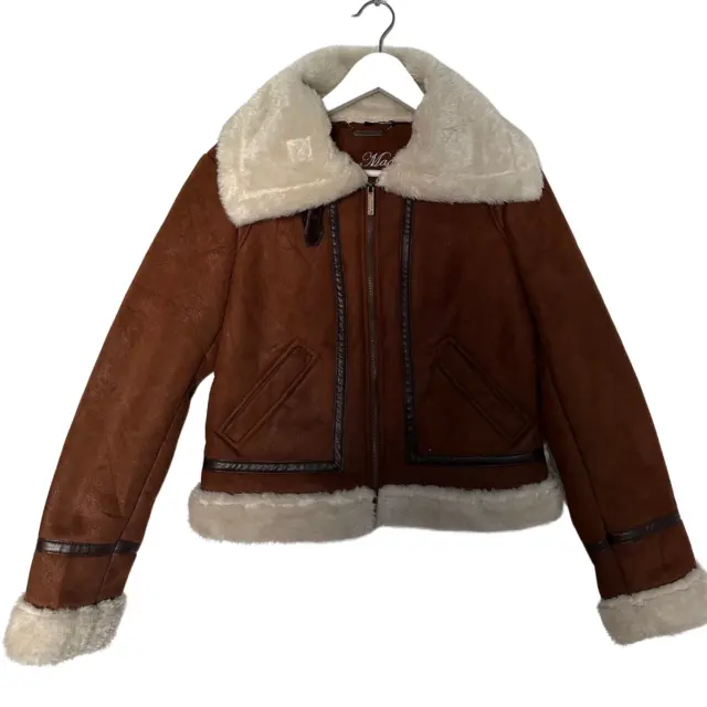 Vintage Aviator B3 Flight Brown Sheepskin Shearling Style Bomber Biker Jacket