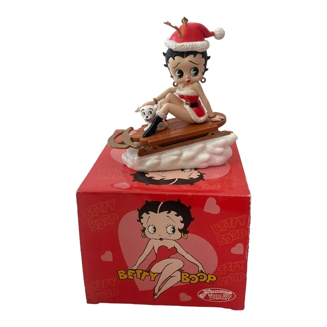 VTG 90s Betty Boop Christmas Ornament Santa Sled  Music Box San Francisco Dog