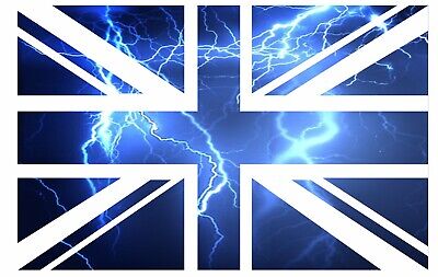 UK British Union Jack Flag With Lightning Storm Motif Vinyl Car Sticker 110x70mm