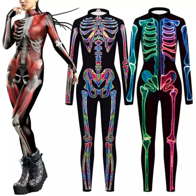 Eye-catching Halloween Skeleton Jumpsuit Stylish Digital Print Costume