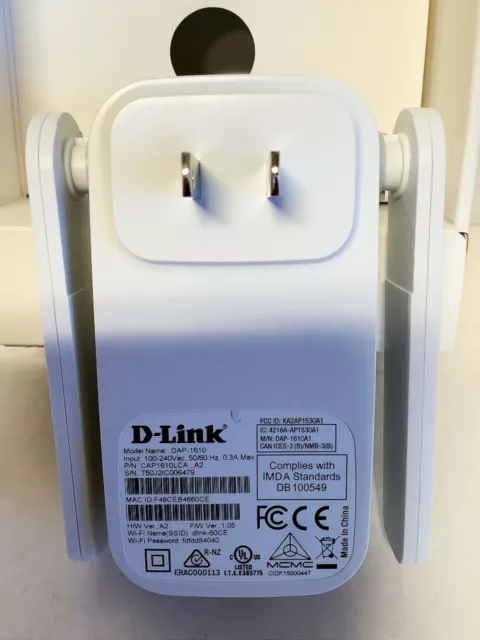 D-Link DAP-1610-US AC1200 Dual Band Wi-Fi Range Extender White 1200 Mbps 3