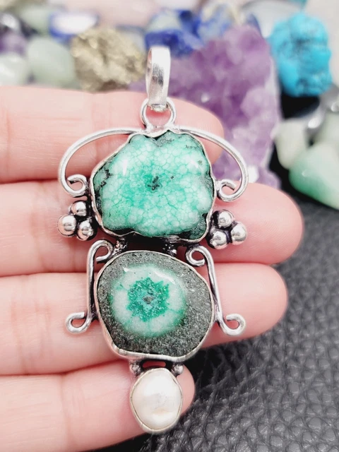 Drusy Solar Quartz, Blue Topaz 925 Sterling Silver PENDANT Singapore Chain 20"