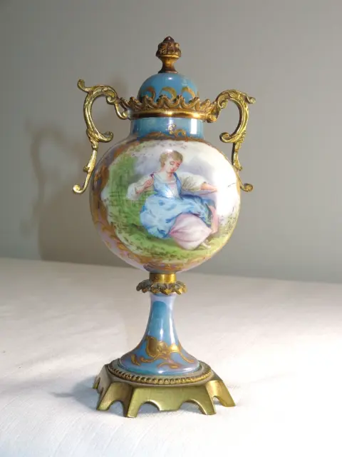 Antique Sevres Porcelain Handpainted Artist Signed Miniature Covered Urn Ormolu