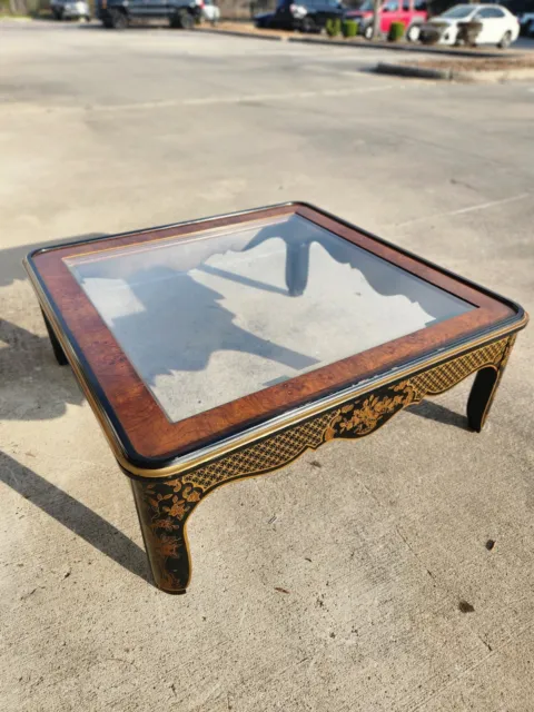 Drexel Heritage ET Cetera Collection Chinoiserie Black Gold Burl Coffee Table